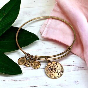 Alex and Ani Nana Flower Charm Bracelet Gold Finish Expands 2"- 3.5"